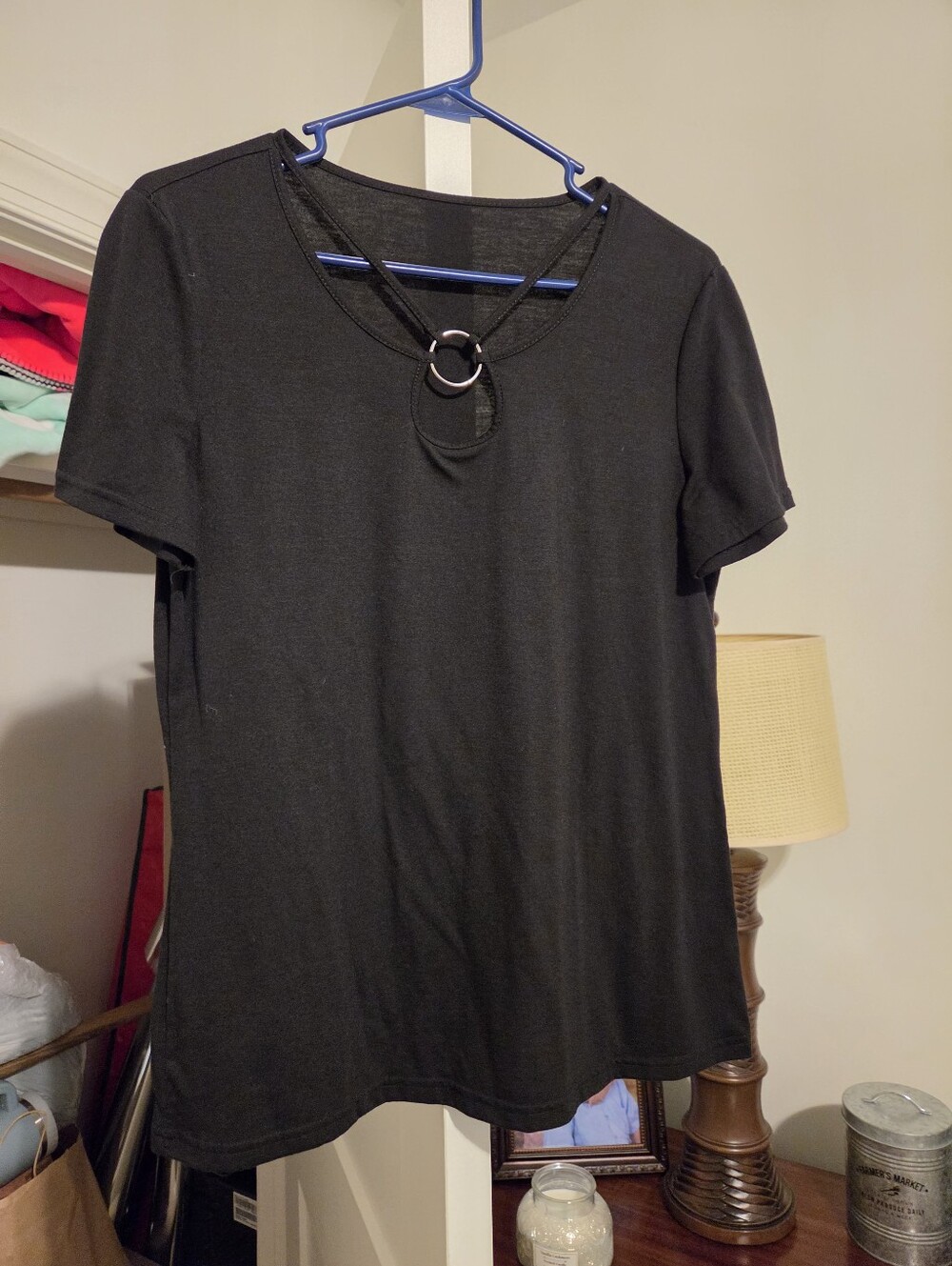 Black T Shirt With Hoop V Neck